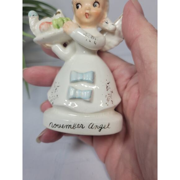 Vintage November Birthday Angel, Girl Figurine w Turkey Platter - Picture 5 of 5